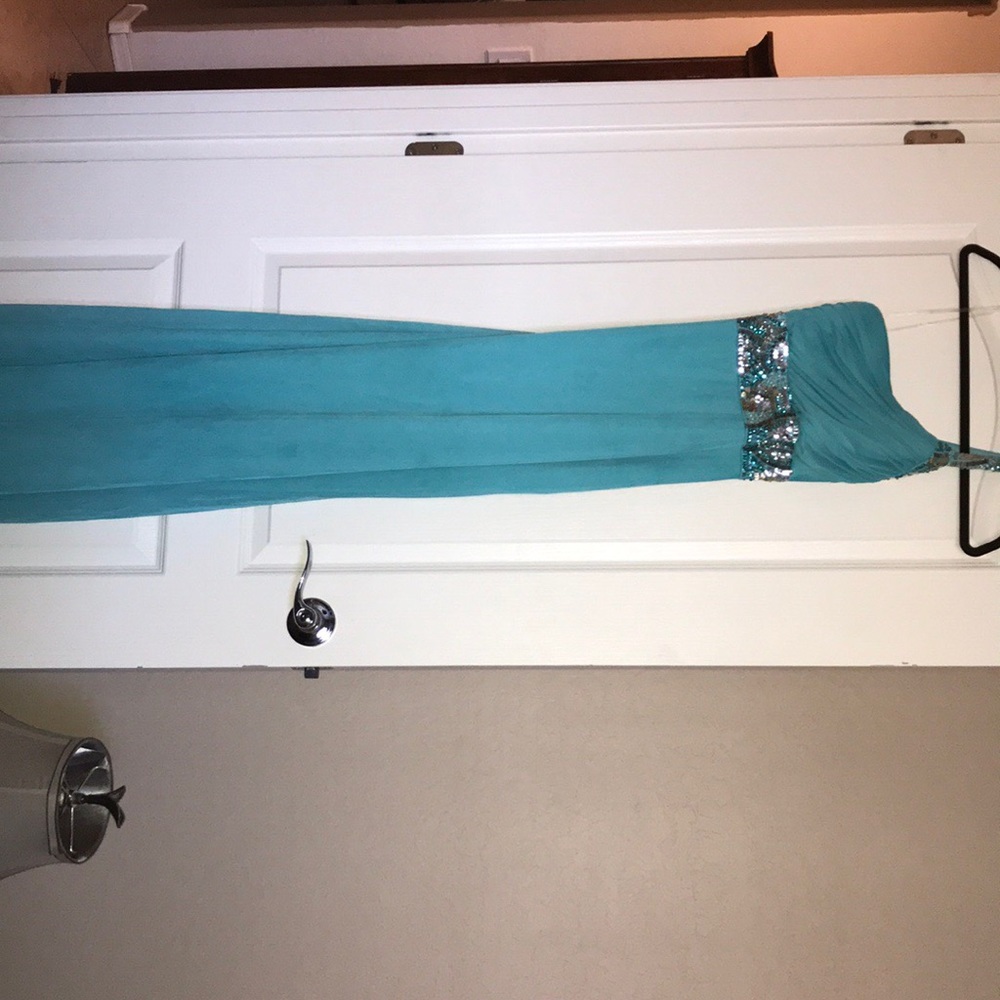 Aqua Blue One Shoulder Floor Length Dress
